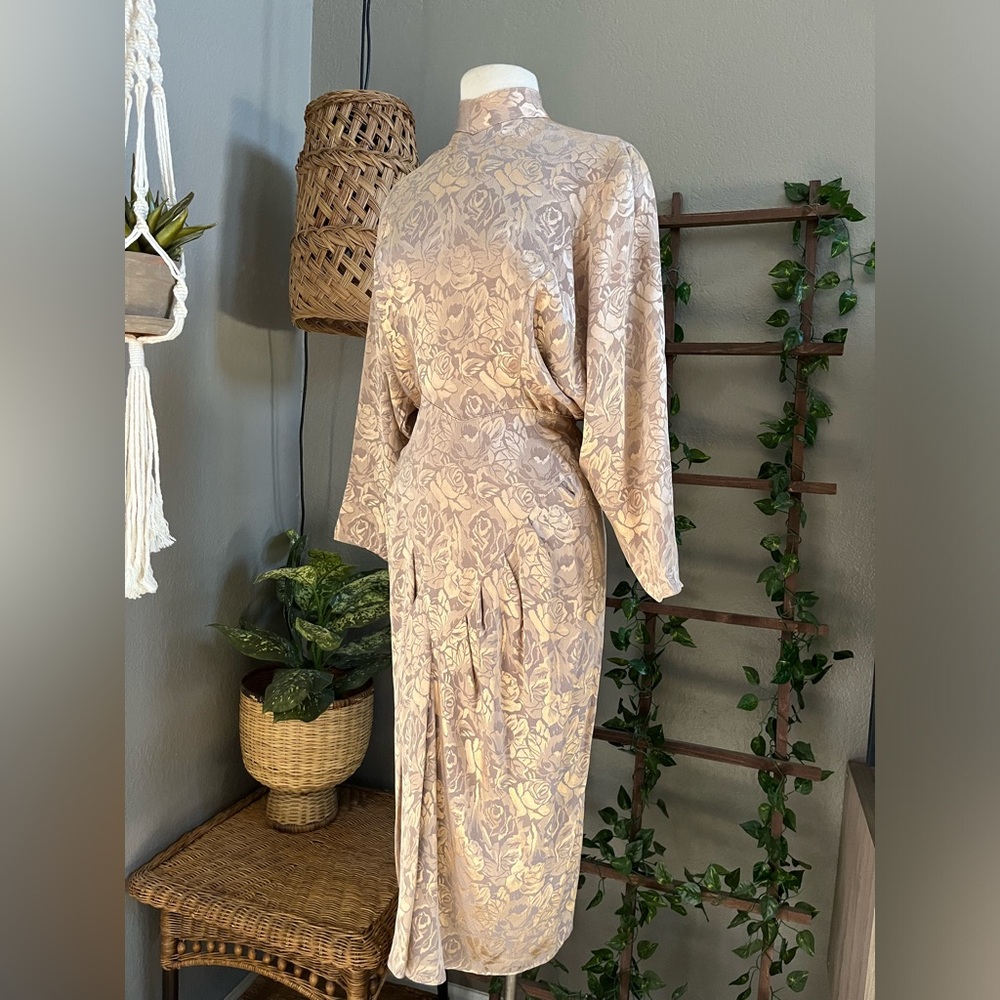 B.B. Collections by Barbara Barbara 80s VTG Metallic Satin Floral Midi Dress - Picture 1 of 15